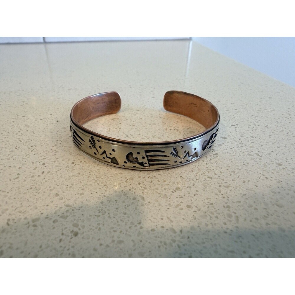 Native American T A Begay Navajo Copper  Nickel Storyteller Cuff Bracelet